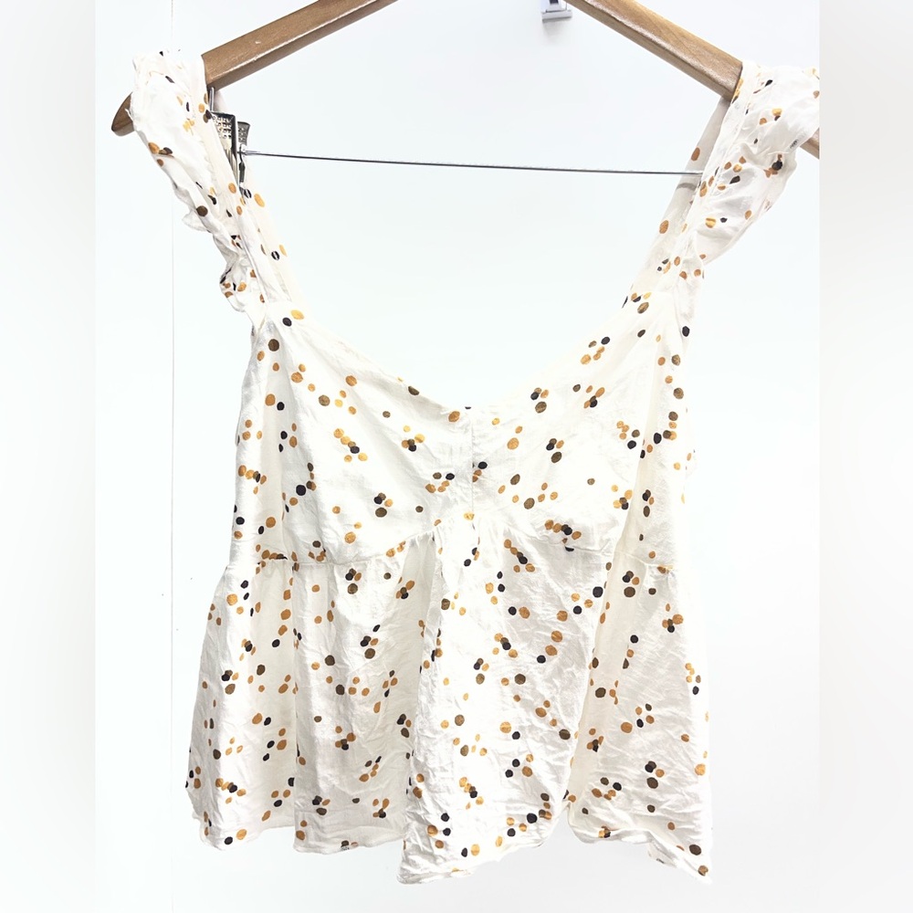 Ivory Polka Dot Tie-Strap Crop Top